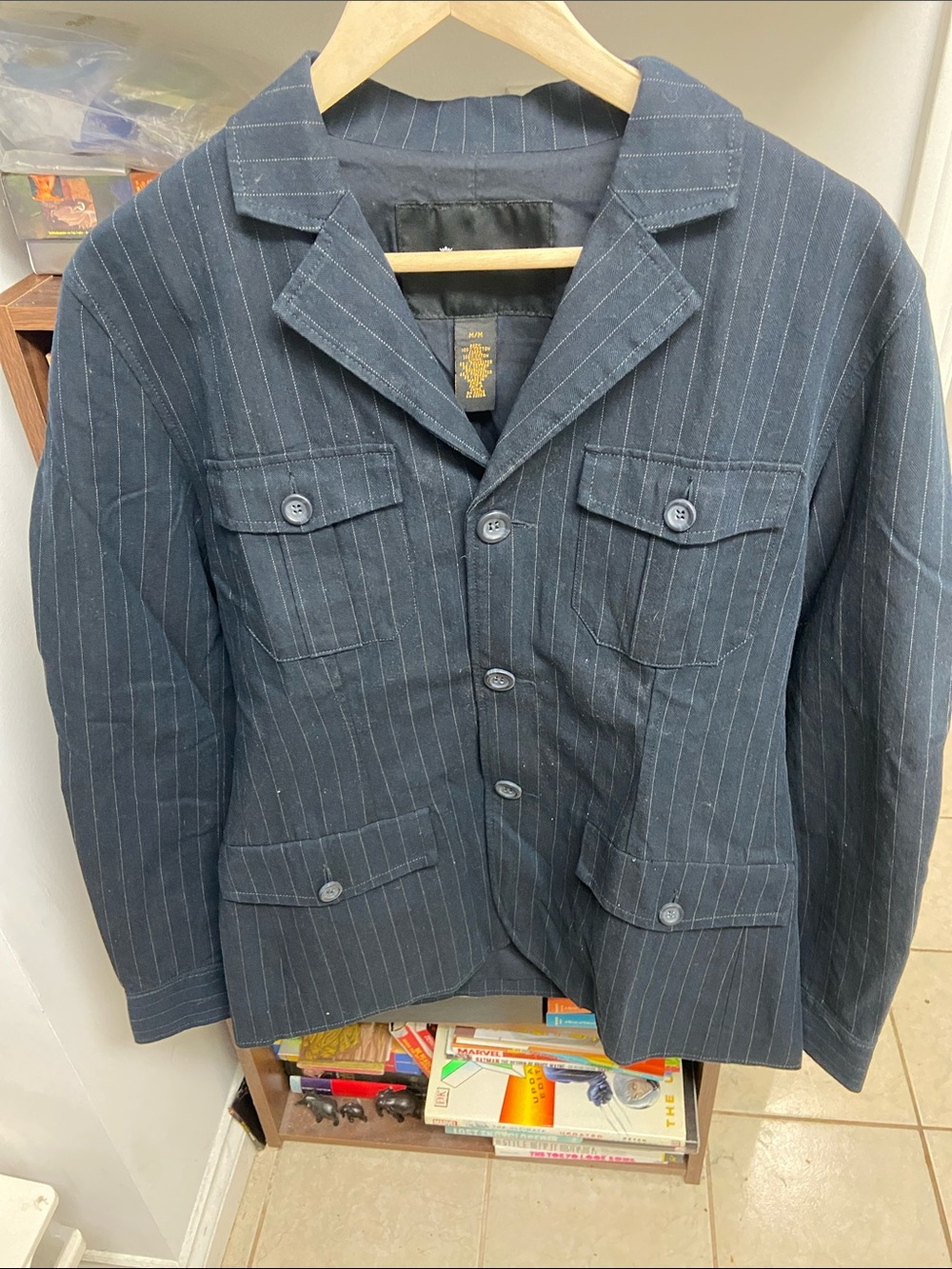 Vintage Fink Men's Navy Pinstripe Lightweight Shirt Jacket